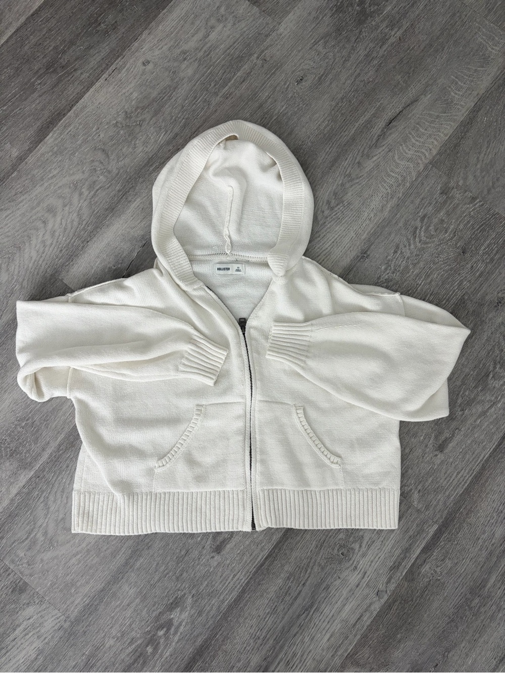 Hollister Cream Zip-Up Hooded Knit Jacket